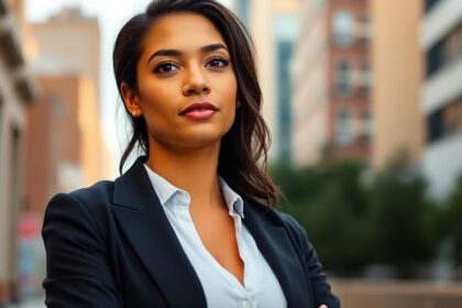 Lysaurie Ocasio in urban environment, confident and thoughtful.