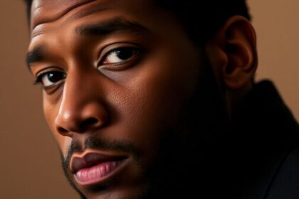 Jussie Smollett in a thoughtful, introspective portrait.