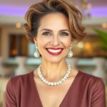 Ilona Maher smiling in an elegant outfit, luxurious background.