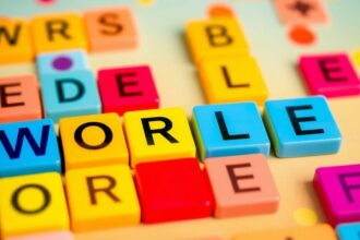 Colorful Wordle tiles in a playful grid layout.