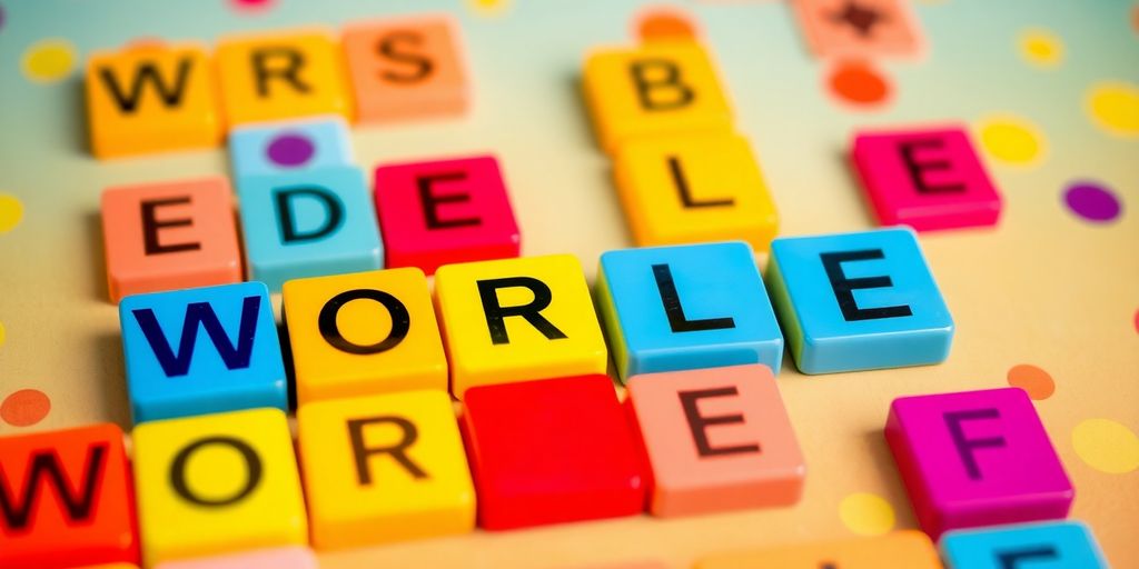 Colorful Wordle tiles in a playful grid layout.