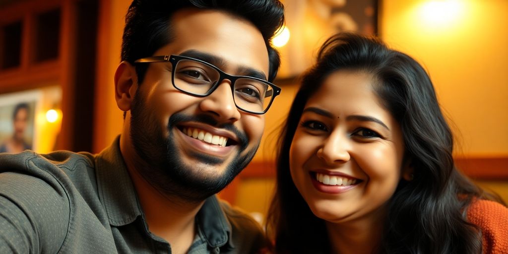 Utkarsh Ambudkar with his wife in a warm setting.