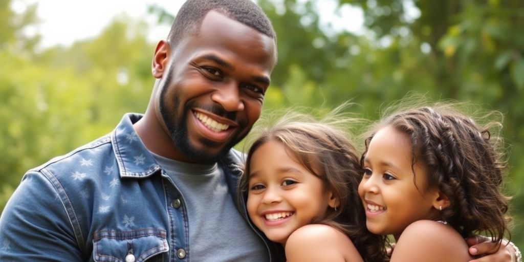50 Cent smiling with his children outdoors.