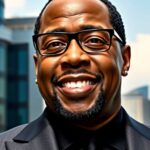Diddy portrait in a stylish suit against city skyline.