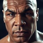 Mike Tyson portrait with intense expression and muscular build.
