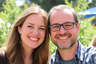 Cassidy Hutchinson and husband smiling outdoors together.