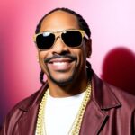 Snoop Dogg in stylish attire, smiling with sunglasses.