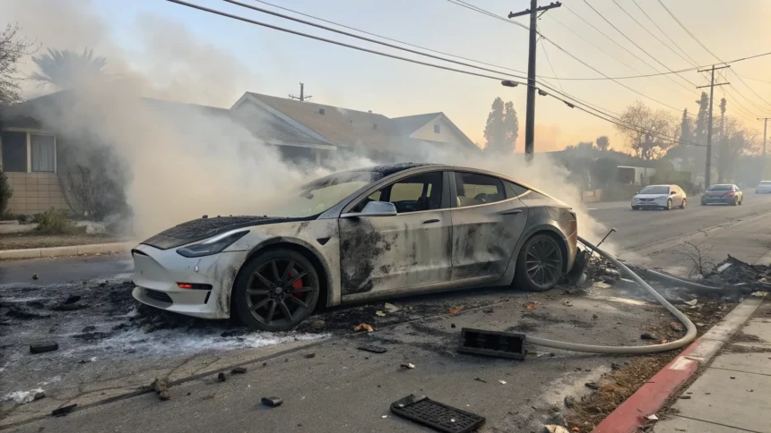 tesla fatal fire lawsuit blamed