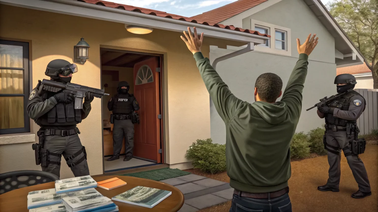 wanted suspect surrenders firearms seized