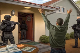 wanted suspect surrenders firearms seized