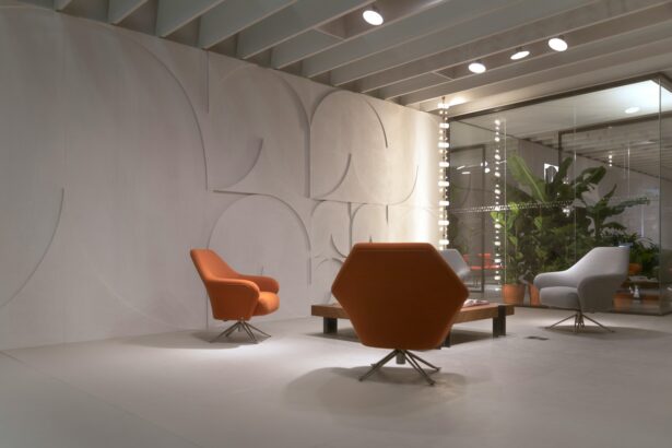 orange rolling chair; quiet office