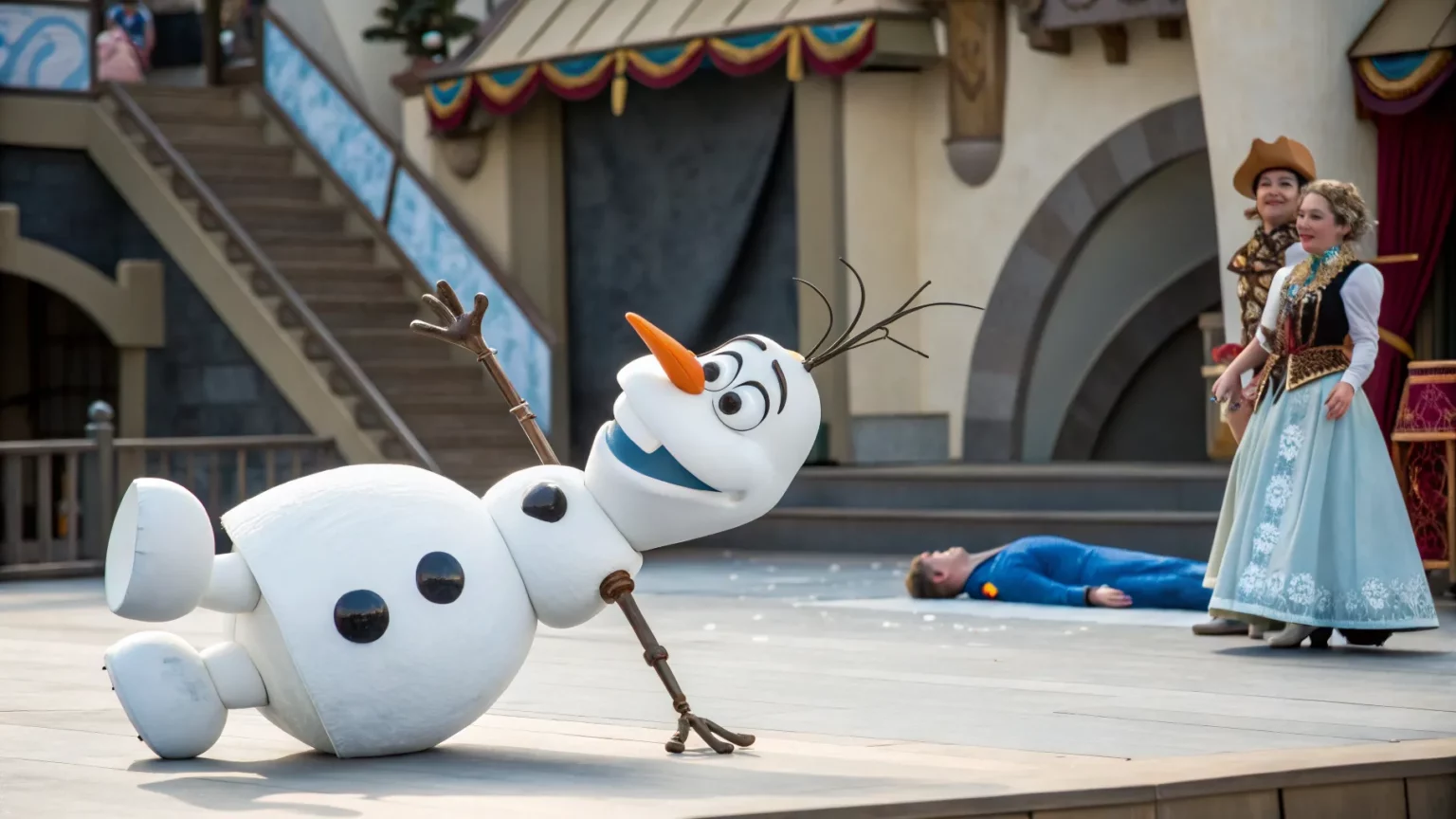 olaf robot topples at disneyland paris