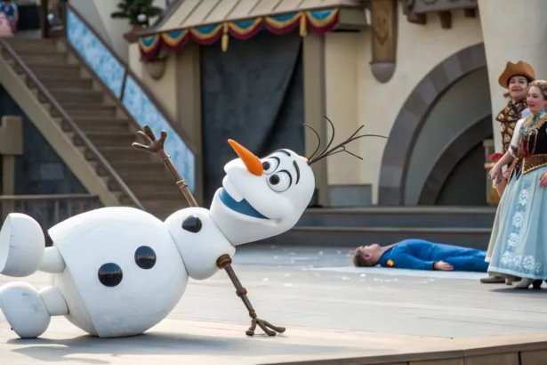 olaf robot topples at disneyland paris