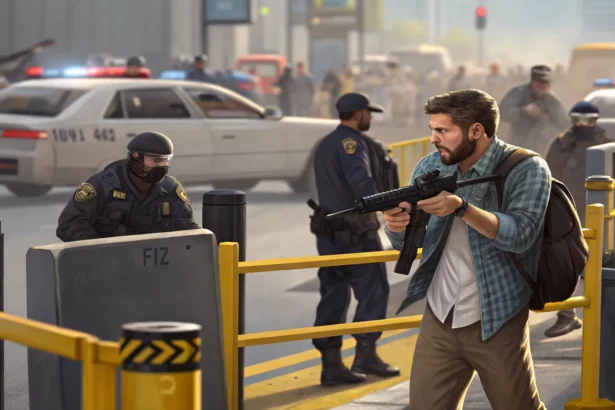 security checkpoint shootout man accused