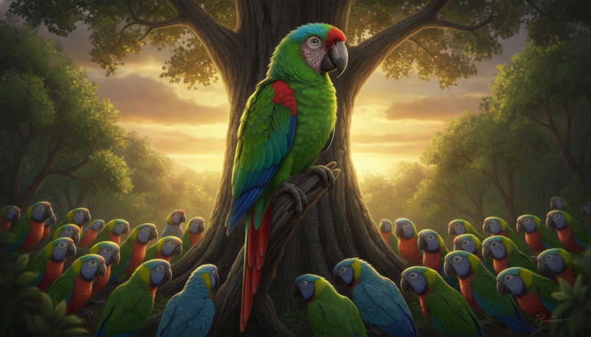 injured parrot becomes flock leader