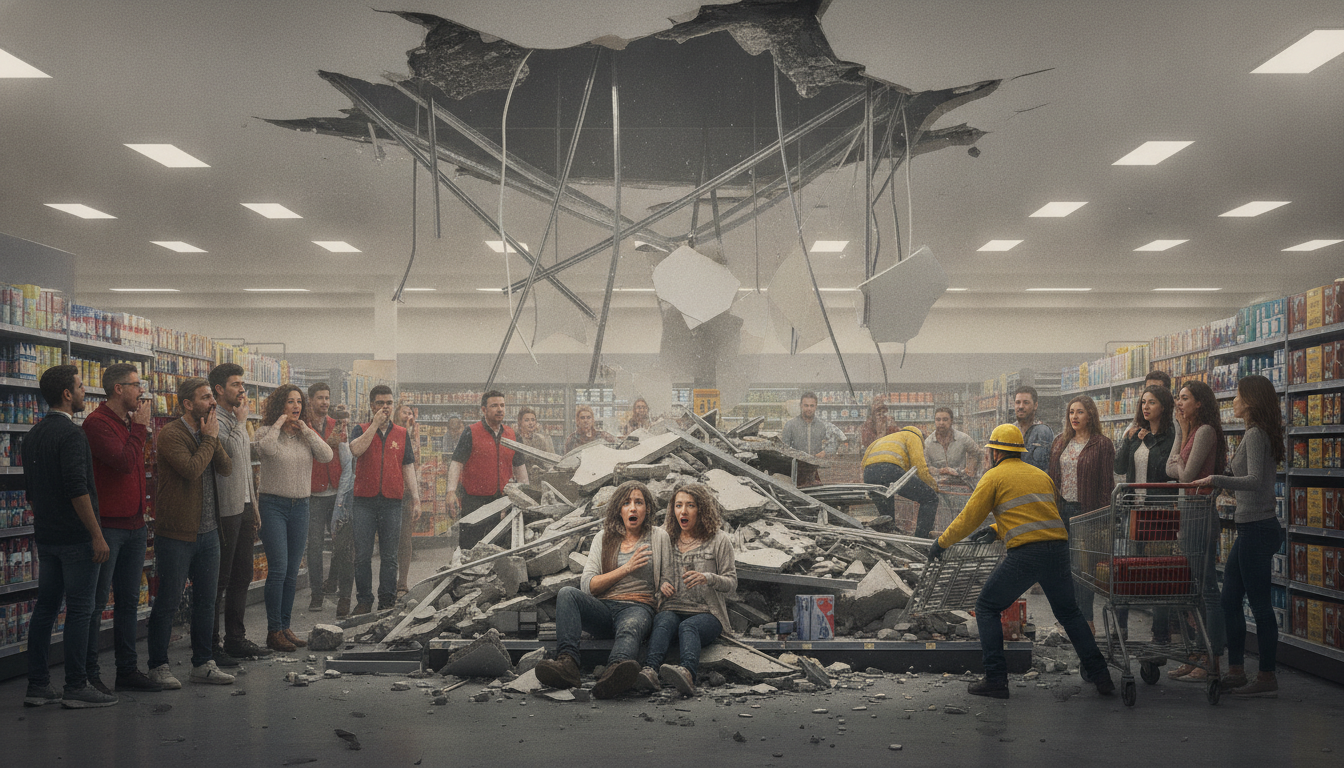 shoppers trapped by ceiling collapse