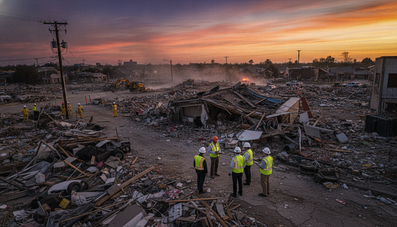 officials assess damage after destruction