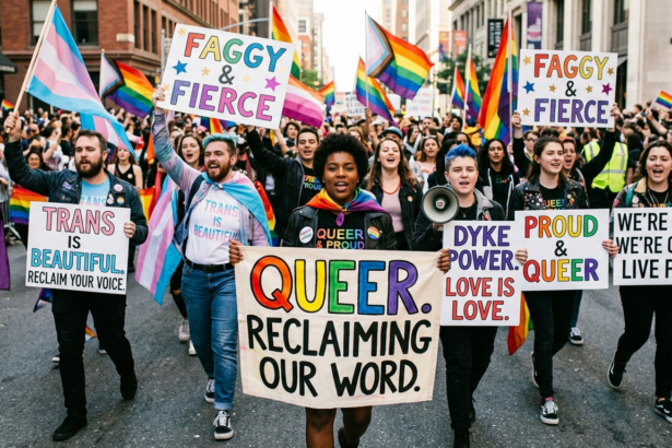 lgbtq activists reclaim slurs protest