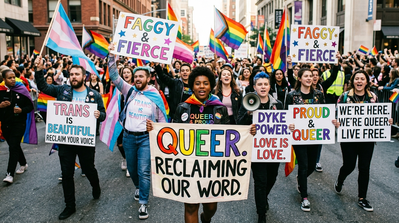lgbtq activists reclaim slurs protest