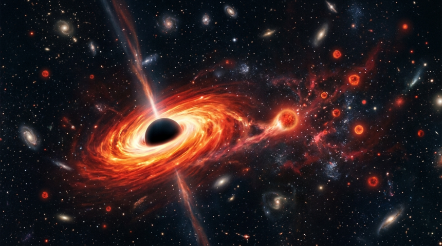 simulation red dots black holes