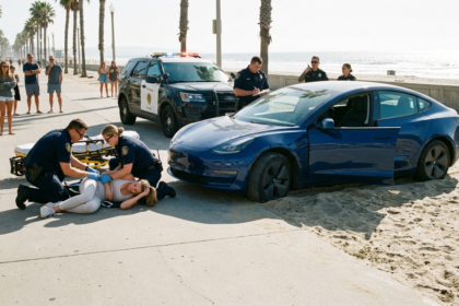 tesla injures woman police pursuit