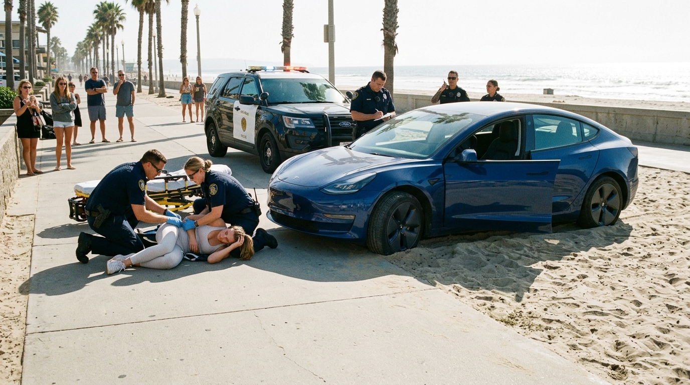 tesla injures woman police pursuit